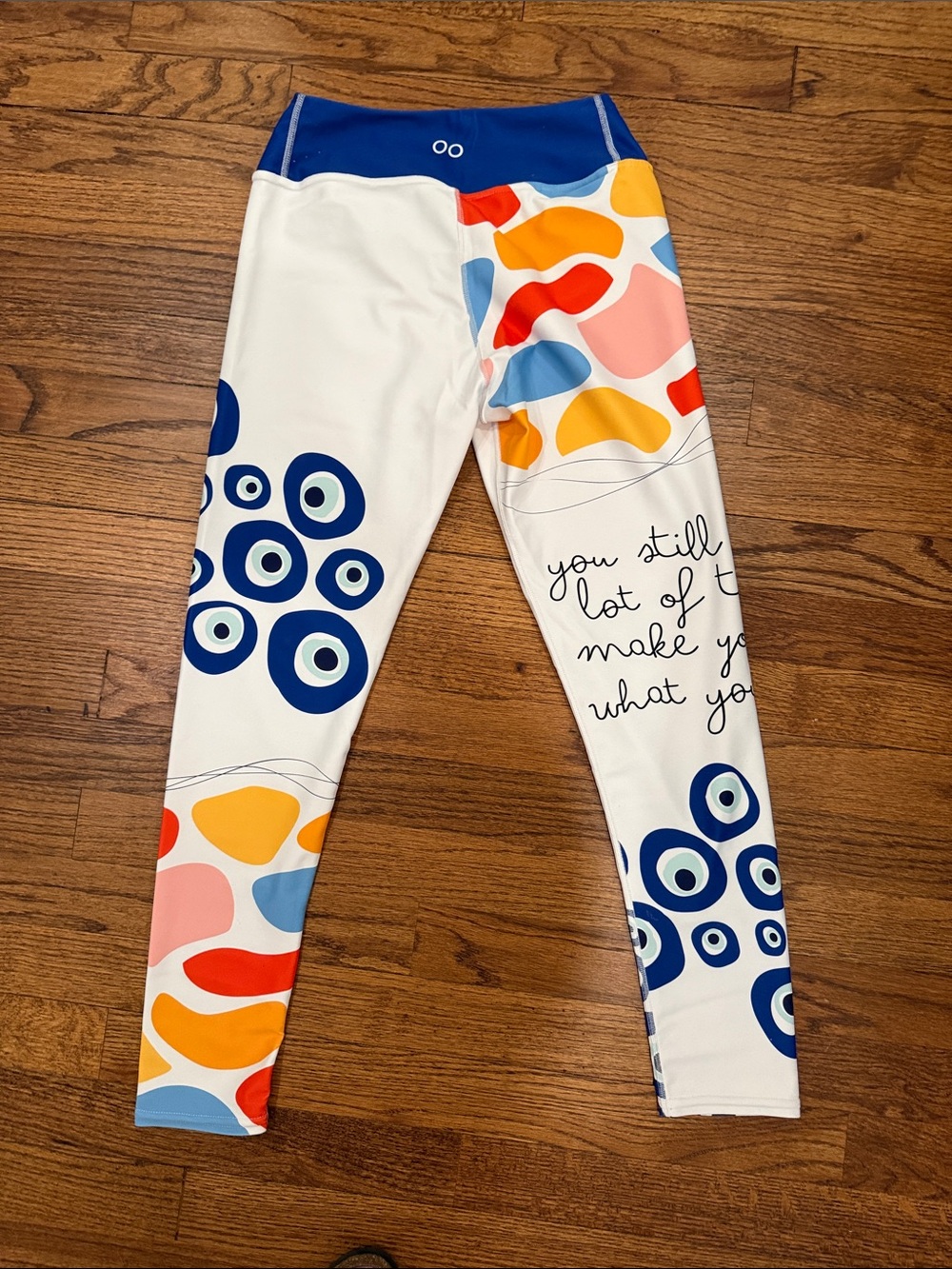 Loony Legs White Printed High-Waist Leggings with Blue Waistband - Picture 7 of 8